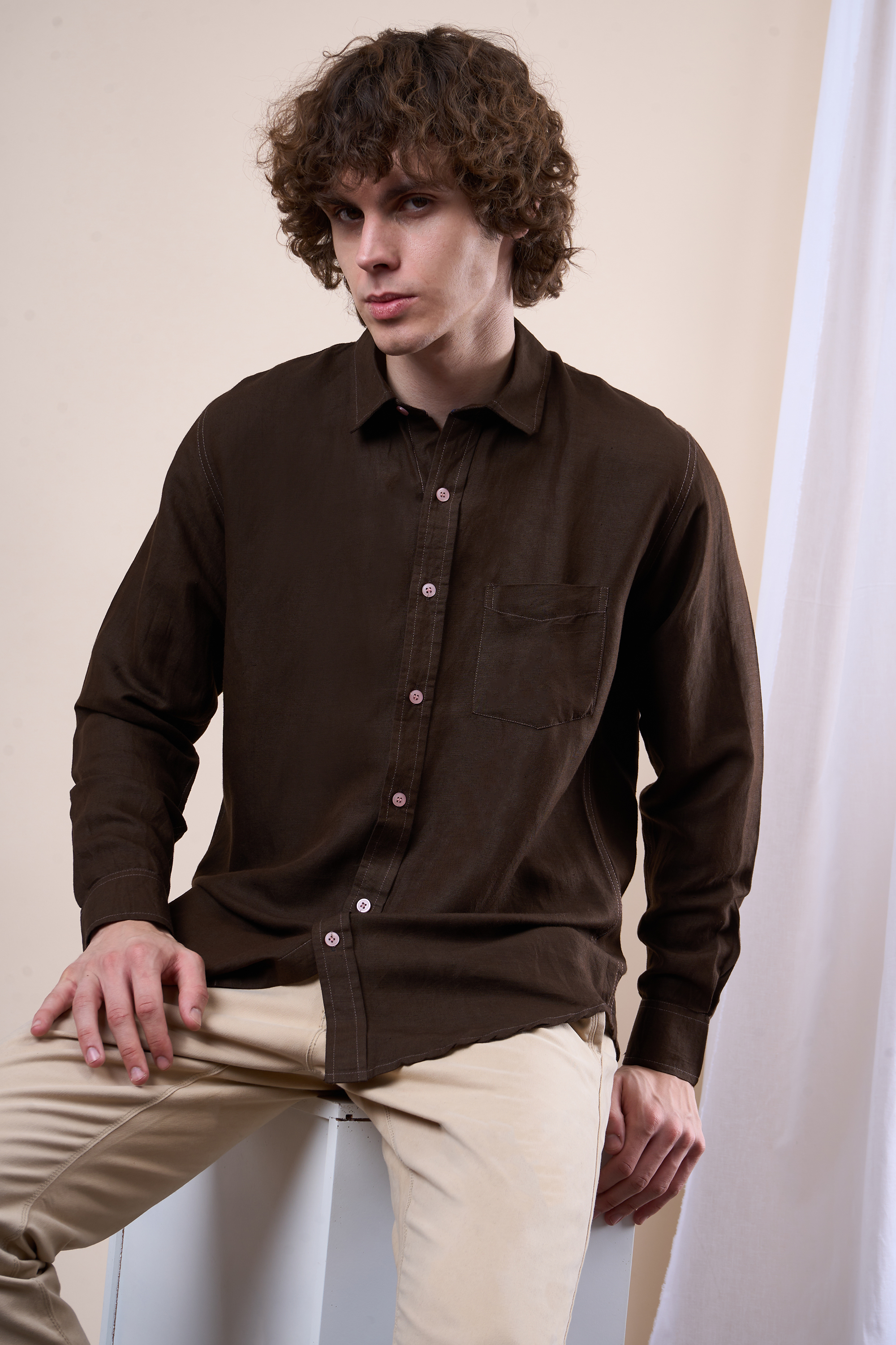 Brown regular fit oxford shirt 